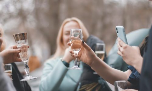 Vrienden proosten met glazen tijdens een feestje buiten